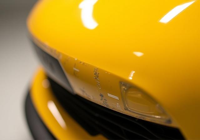 Close-up of a seamless paint protection film installation on a Porsche 911 bumper.